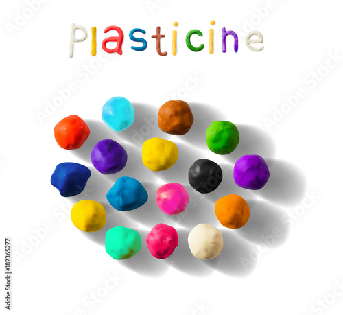 Color plasticine set isolated on a white background. 3d Vector illustration.