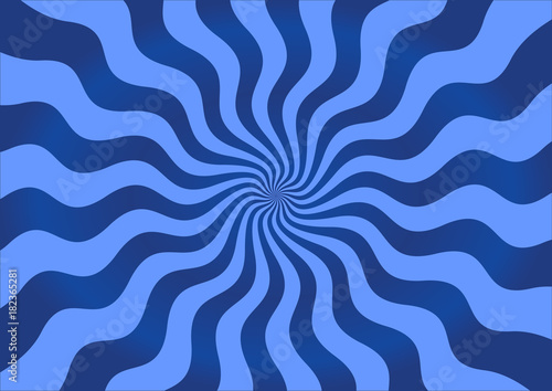 Blue swirling radial rays background. Vector illustration