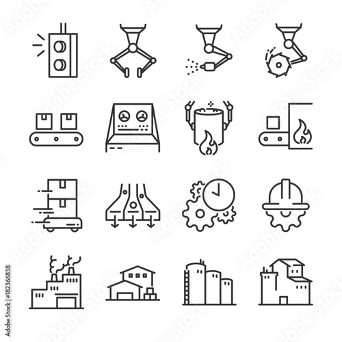 Industrial process icon set. Included the icons as factory, industry, process, production, machine, engineering and more.