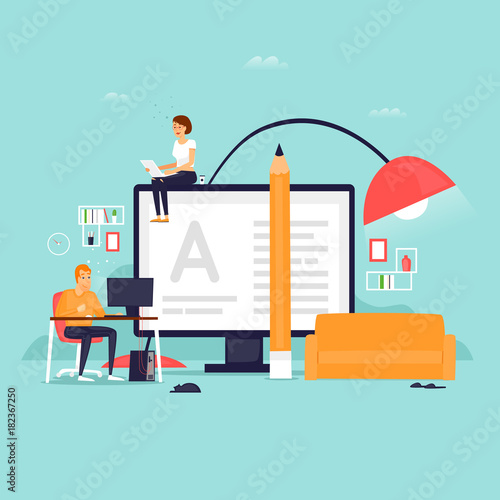 Freelance, work at home. Flat design vector illustration.