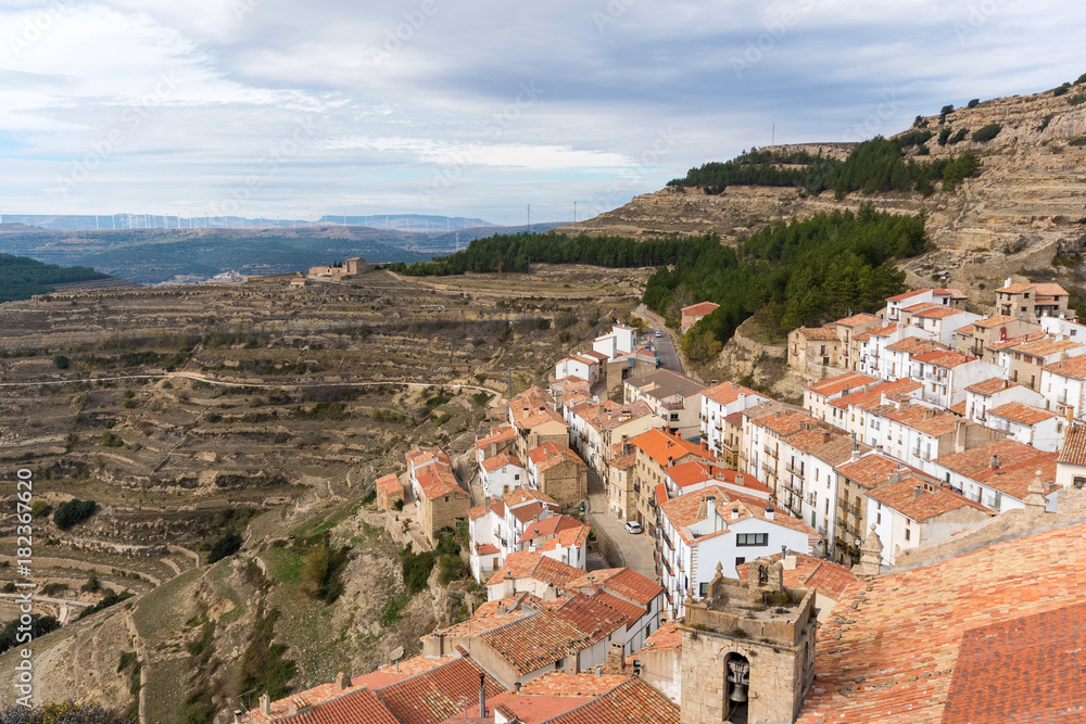 Fototapeta premium View at old town of Ares del Maestre, typical spanish architecture.
