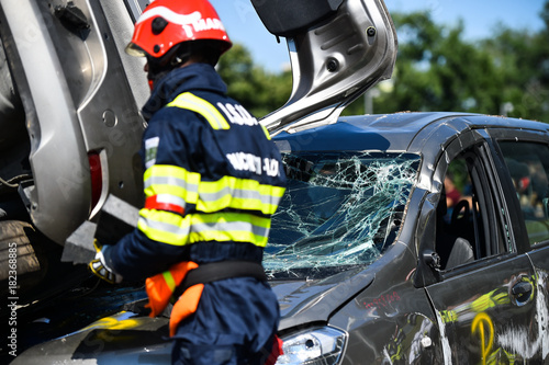 Scene of a car crash and emergency rescue service