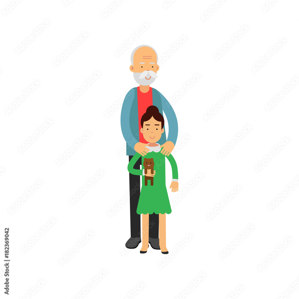 Grandfather standing with his granddaughter, pensioner people leisure and activity vector Illustration Grandfather standing with his granddaughter, pensioner people leisure and activity vector Illustration