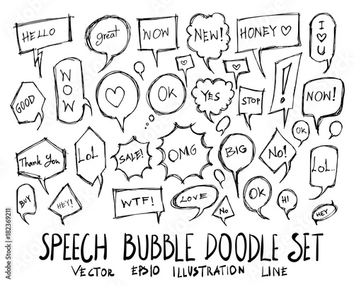 Set of Bubble speech talk illustration Hand drawn doodle Sketch line vector eps10