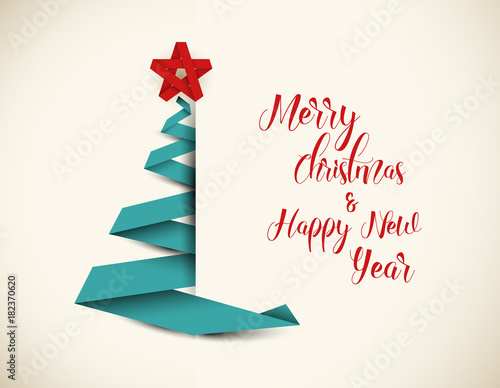 Retro Christmas tree made from green paper stripe