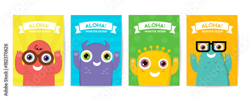 Cute Monster cover design set. 