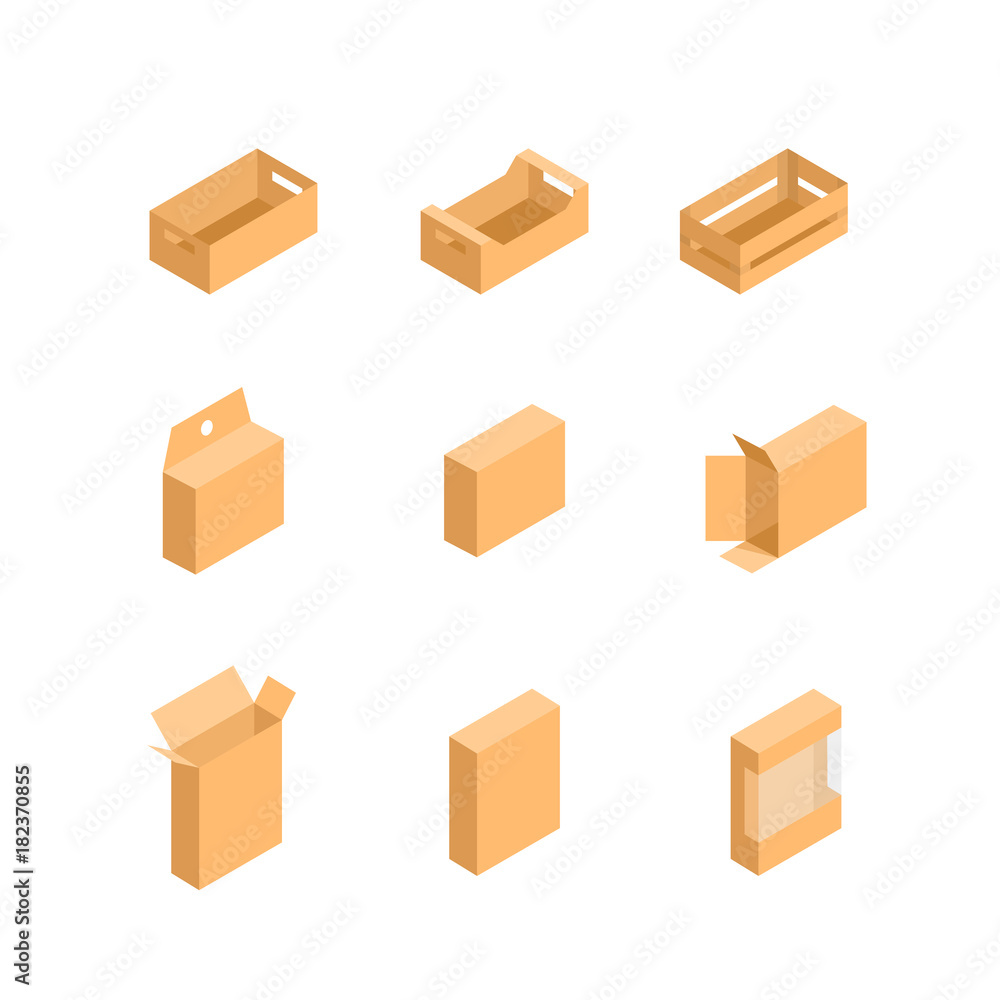 packaging box. Isometric set images