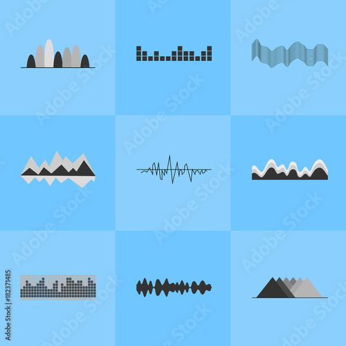 Music Equalizer Interface Set of Nine Icons