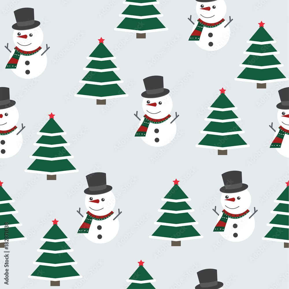 Christmas pattern with snowman and Christmas tree
