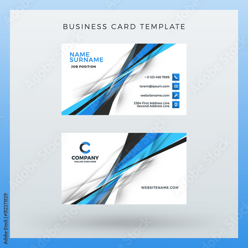 Double-sided horizontal business card template with abstract background. Vector mockup illustration. Stationery design