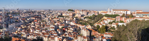 Beautiful large panoramic aerial view of Lisbon red roofs. Portugal