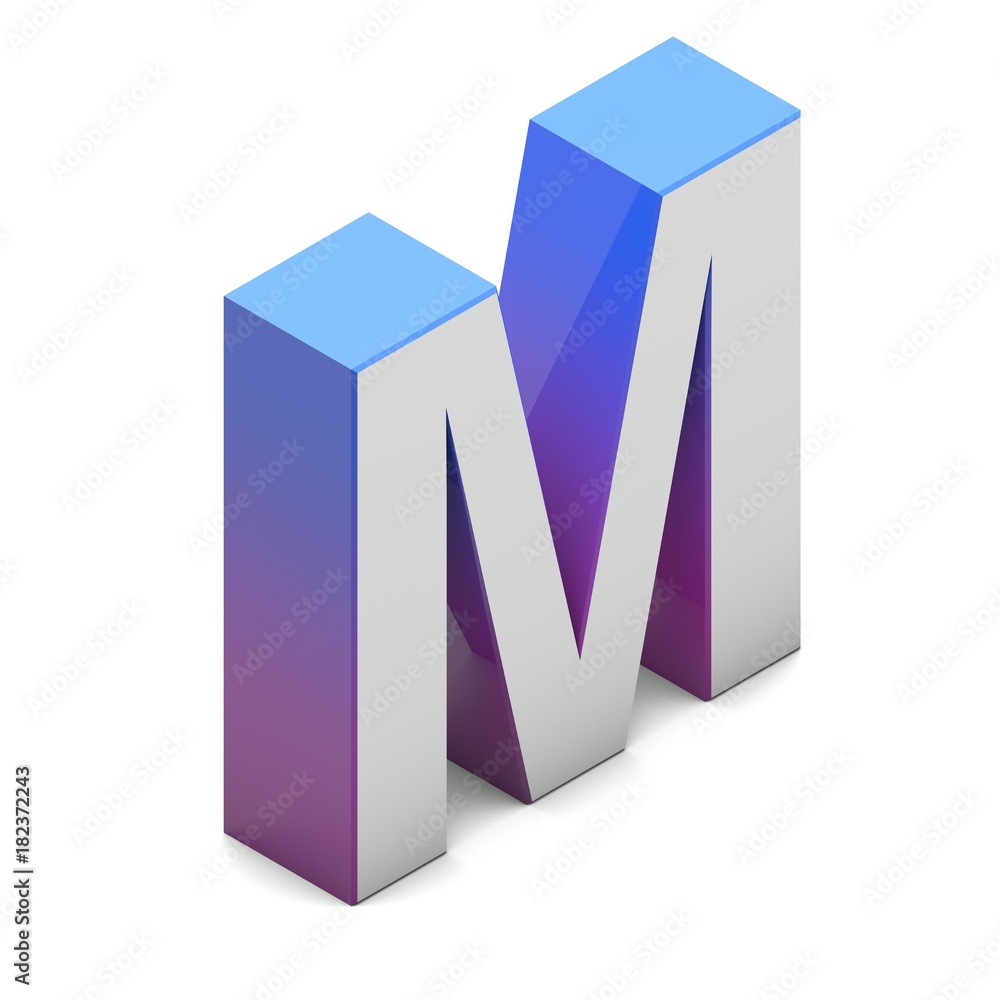 Letter M. Isometric lettering font with pink blue gradient Letter M. Isometric lettering font with pink blue gradient