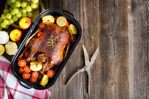 Marinated homemade roasted duck