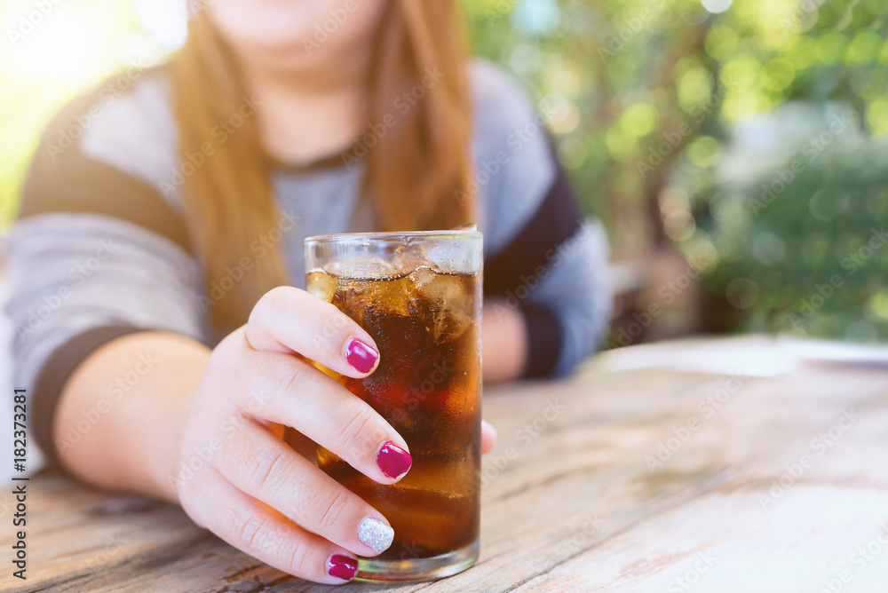 Young woman drinking cola at home, welcome relaxing Young woman drinking cola at home, welcome relaxing