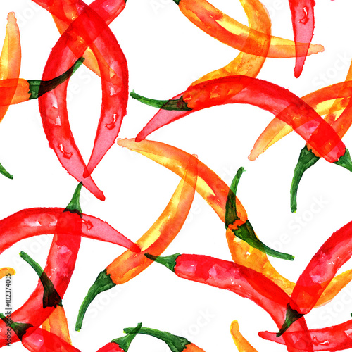 Foto Seamless pattern of watercolor drawings of chili peppers