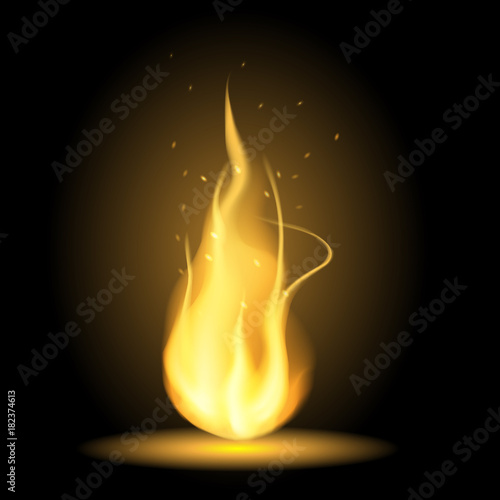 Realistic fire flames on black background
