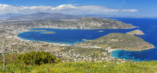 Porto Rafti Greek city, aerial view. Panoramic landscape. photo