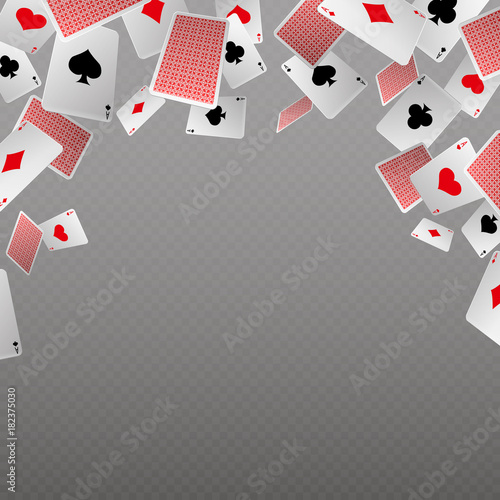 Falling playing cards isolate. Vector template for casino and gambling concept