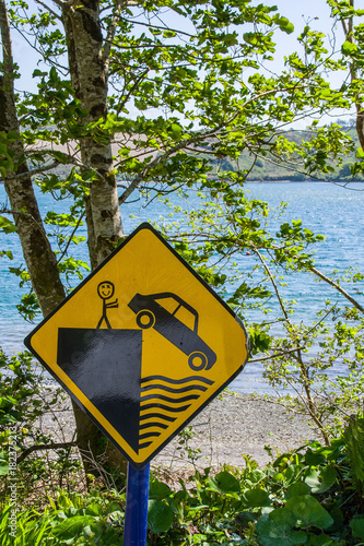 Danger Sign, Loch Hyne nature reserve, Wild Atlantic Way, Ireland