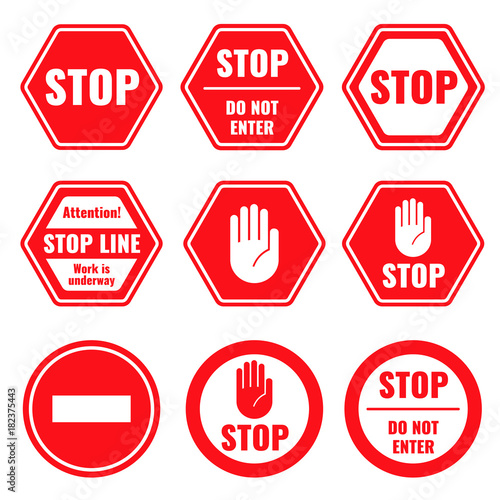 Traffic stop, restricted and dangerous vector signs isolated