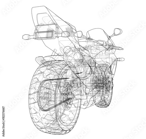 Sport Motorbike technical wire-frame. Vector rendering of 3d.