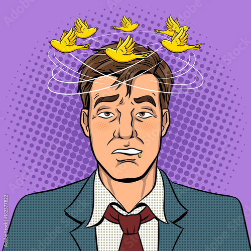 Drunk man with birds pop art vector