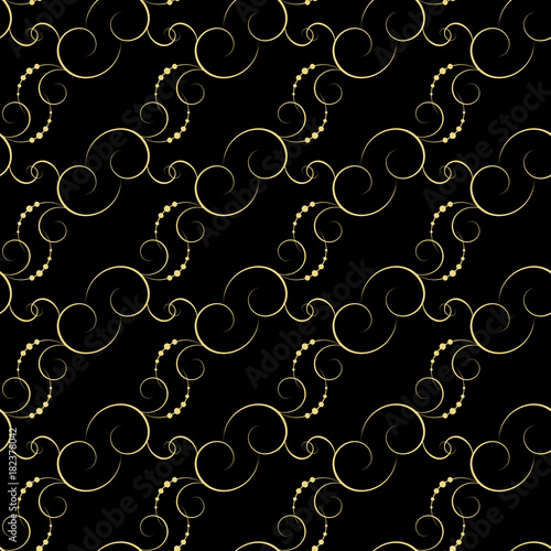 PrintBlack and gold Christmas, royal vector seamless pattern or background. A seamless vintage pattern with swirls.