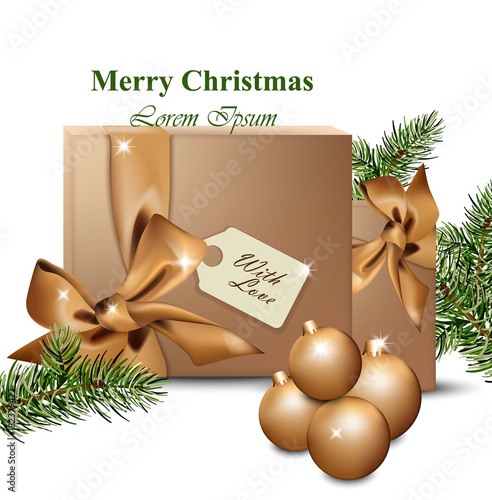 Merry Christmas with Gold Gift boxes. Winter holidays Vector realistic illust...
