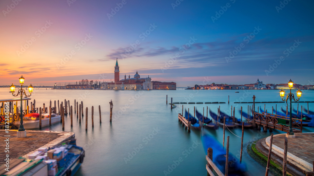 Venice Panorama. Panoramic cityscape image of Venice, Italy during sunrise.