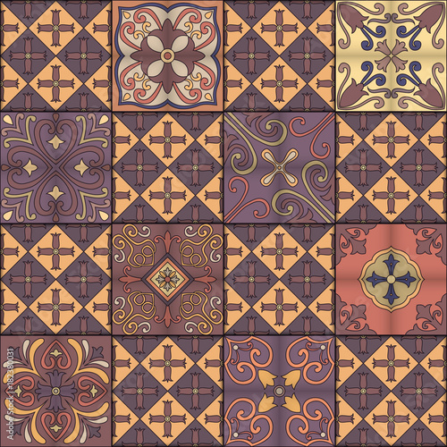 Seamless pattern with portuguese tiles in talavera style. Azulejo  moroccan  mexican ornaments.