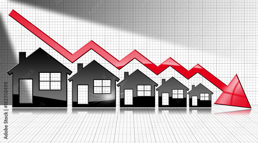 Decreasing Real Estate Sales - Graph with Houses Decreasing Real Estate Sales - Graph with Houses