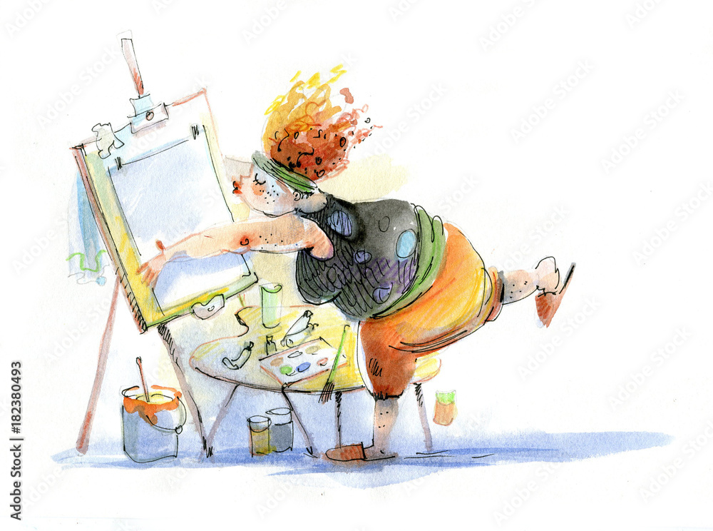 Fototapeta premium The artist works, illustration