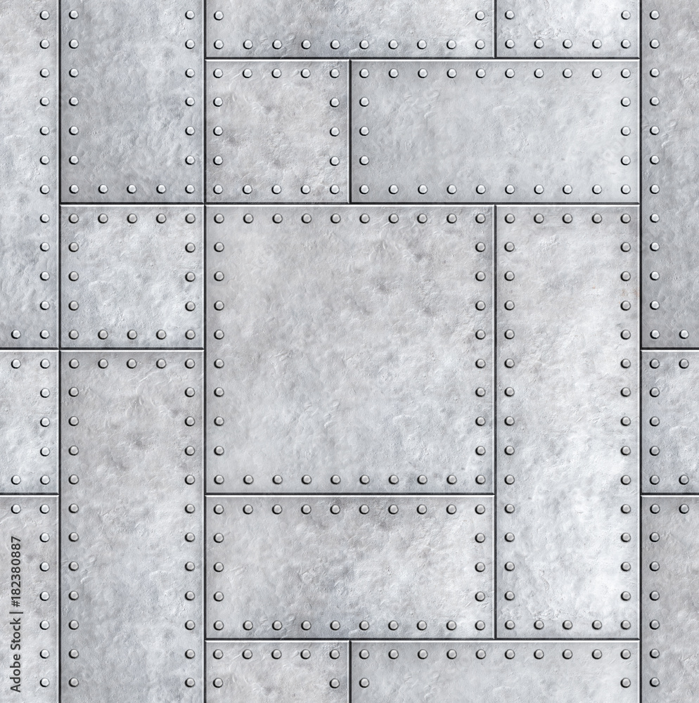 armoured metal plates with rivets background or texture 3d illustration