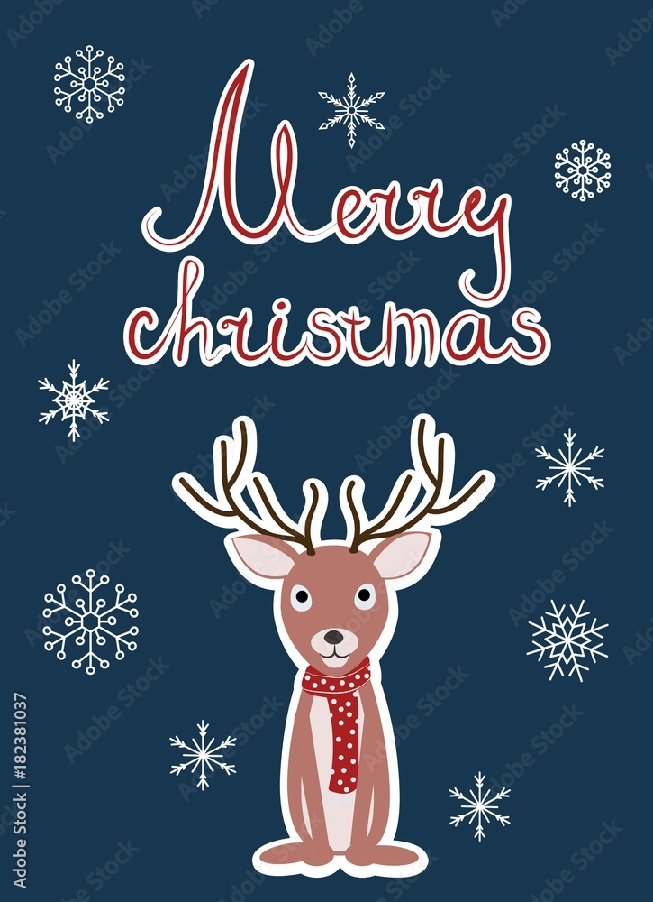Christmas card with a deer and Christmas toys Christmas card with a deer and Christmas toys
