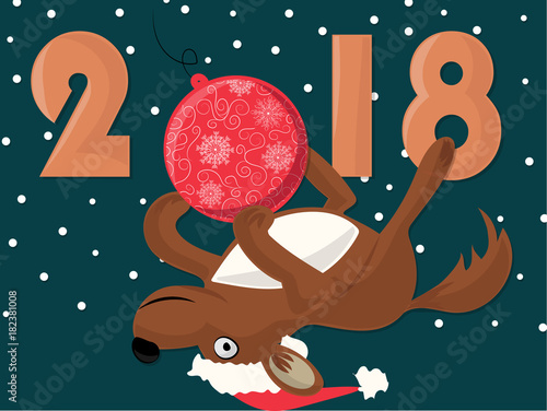 colored christmchristmas; dog; card; illustration; vector; reindeer; merry; animal; funny; puppy; drawn; santa; red; holiday; season; vintage; winter; cute; isolated; design; portrait; cardas dog 2018 photo