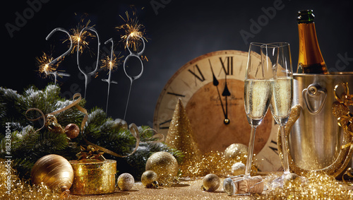 2018 festive golden New Year still life