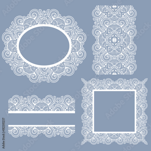  set white laces. seamless pattern, vector border, frame.