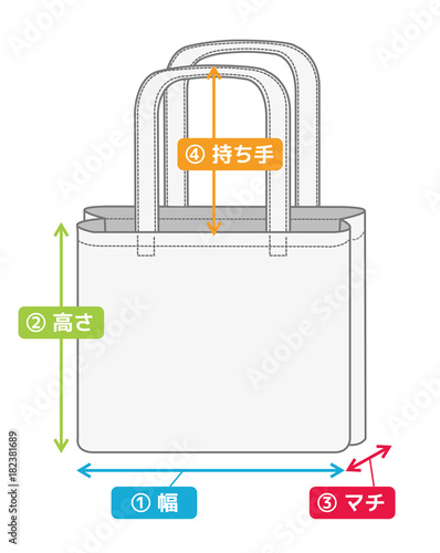トートバッグ　寸法表・サイズ表用イメージイラスト / カラーバージョン