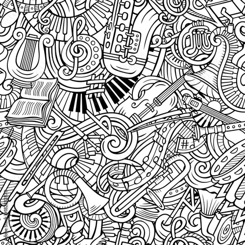 Cartoon cute doodles Classical music seamless pattern