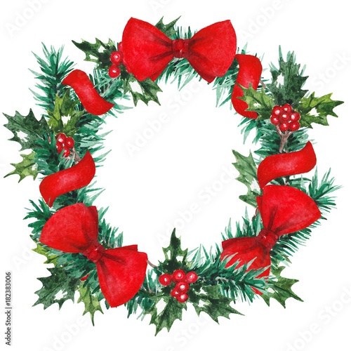 Fototapeta Naklejka Na Ścianę i Meble -  Watercolor Christmas wreath