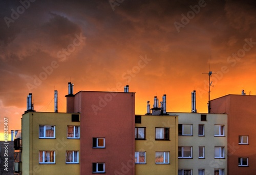 stormy sky with heavy colorful clouds