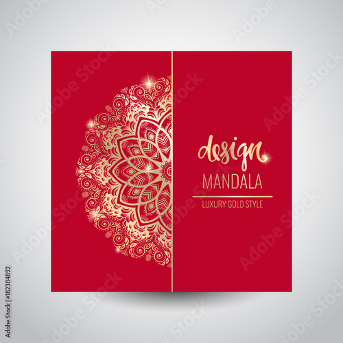 Modern template for design greeting cards, invitations, posters with beautiful gold Indian ornament mandala.