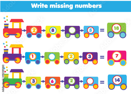 Mathematics educational game for children. Write the missing numbers