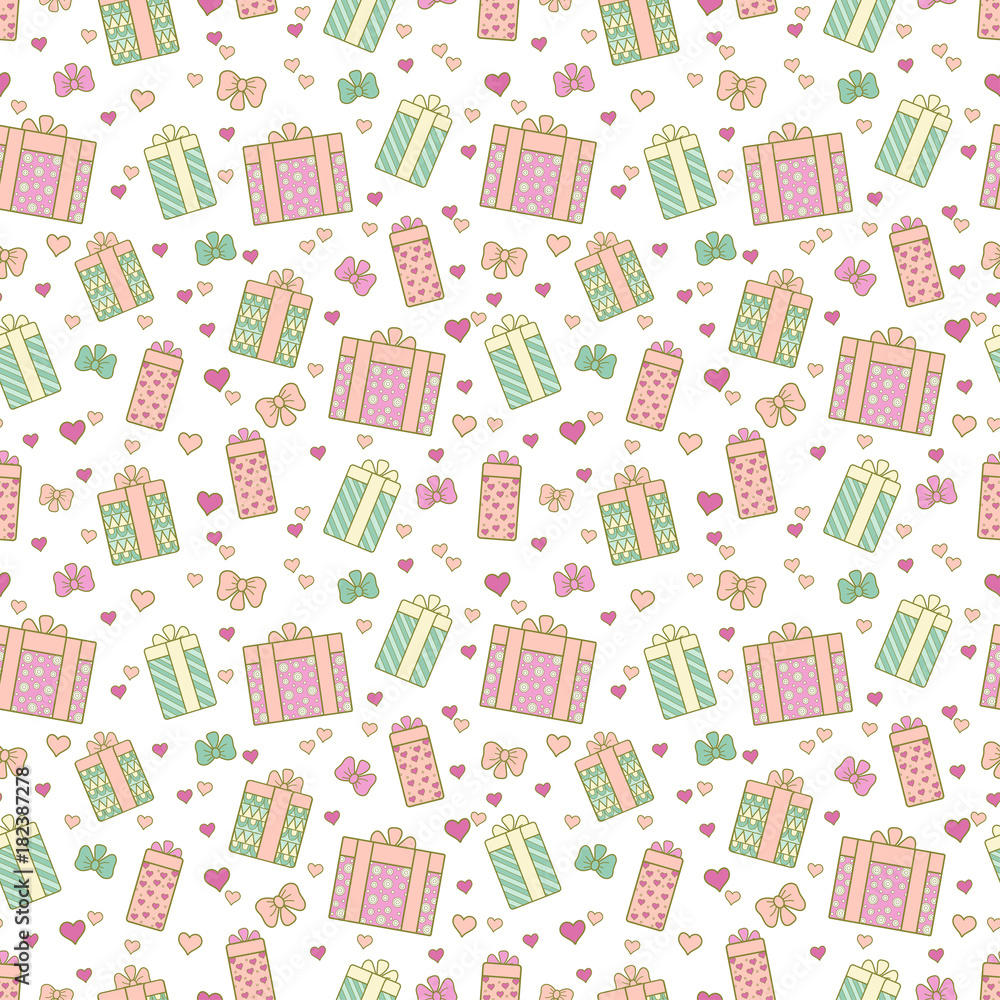 Seamless pattern with hand drawn gift boxes and hearts. festive vector illustration for textile, print, wallpapers, wrapping. Seamless pattern with hand drawn gift boxes and hearts. festive vector illustration for textile, print, wallpapers, wrapping.