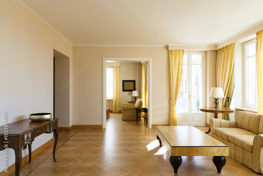 Fototapeta premium Yellow living room furnished chich