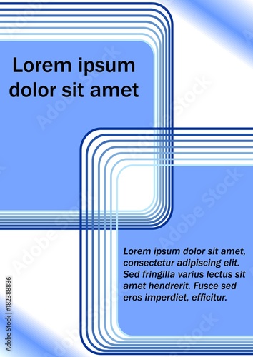 Blue abstract flyer template. Poster with white and blue line square patterns on light blue background, leaflet or cover design with place for own text