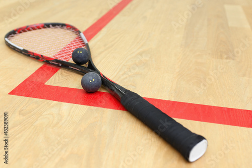 racquetball equipment on the court