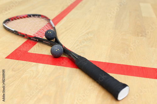 racquetball equipment on the court photo