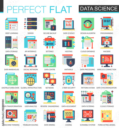 Vector Data science complex flat icon concept. Web infographic icons design.