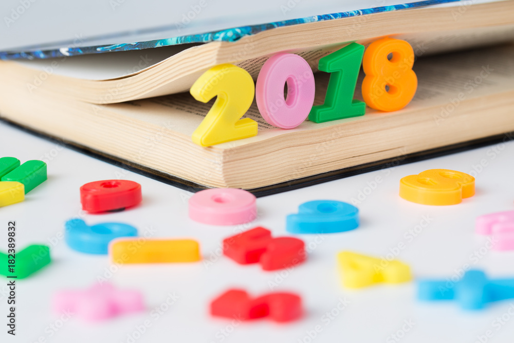 Naklejka premium 2018 inscription of colored figures in the book